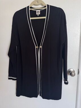 Anne Klein Black Cardigan with White Trim, L🦋